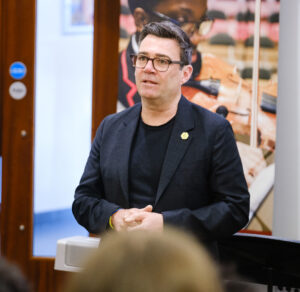 Mayor of Greater Manchester, Andy Burnham, addresses Trinity students